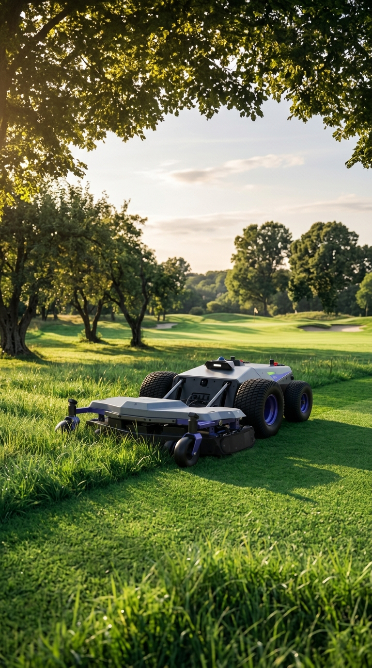 PANDAG G1 commercial robotic mower mowing golf course turf at different grass heights